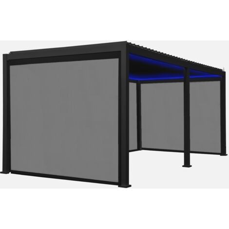 Pérgola bioclimática 3x6m eléctrica de aluminio con LED + 4 toldos de 3m