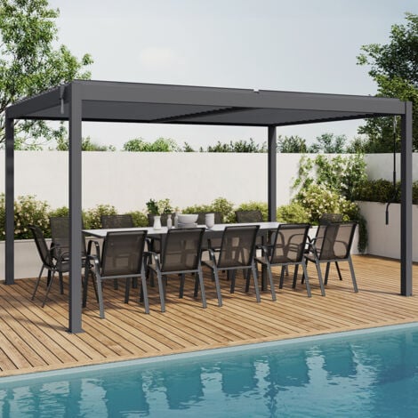 Pergola bioclimatica a lamelle orientabili 3x4M in alluminio grigio antracite