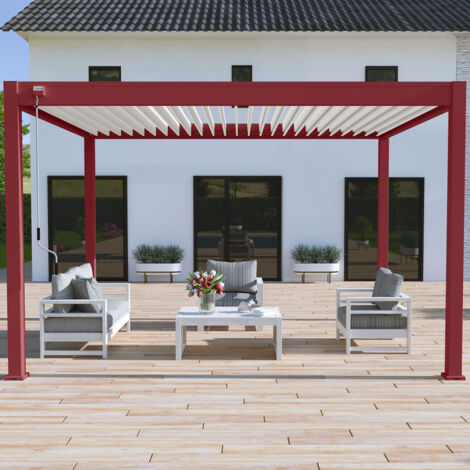 Pérgola bioclimática autoportante Ombrea VS 3x4M  - Rojo/Blanco + 1 Estor 4M Blanco