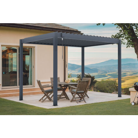 Pérgola bioclimática autoportante PIANA de aluminio gris 3x2m - listones ajustables