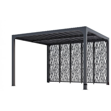 Pérgola bioclimática de aluminio 360x300 con lamas y 5 paneles gris antracita
