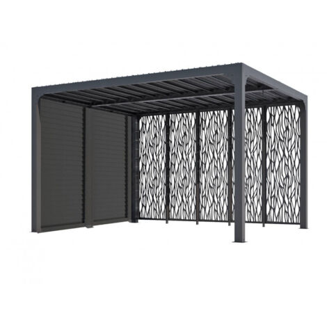 Pérgola bioclimática de aluminio antracita 360x300 cm – Lamas orientables – Con 5 toldos moucharabieh de 3,60 m y 3 m – 10,80 m² – PER36M30VBI Foresta