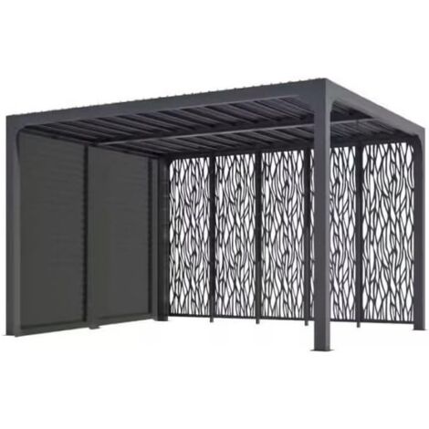 Pergola bioclimatica Foresta gazebo in alluminio, apertura manuale, 360x300 con veneziane e pannelli