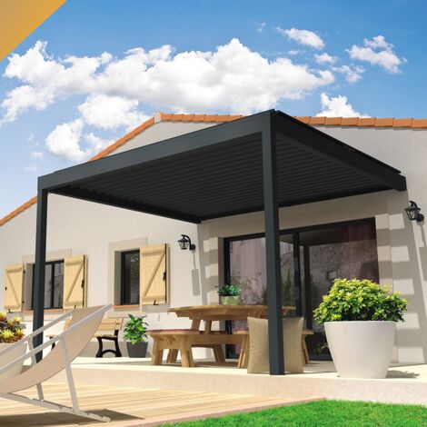 Pergola bioclimatica LOLITE 4,00x4,613 M Cilindro a Telecomando (Grigio antracite strutturato RAL7016ST)