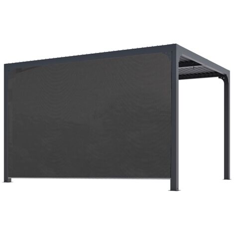 Pergola bioclimatique 10,80m² – Aluminium gris anthracite – Ouverture manuelle – Rideau latéral PVC – PER36R30BI – Habrita Foresta