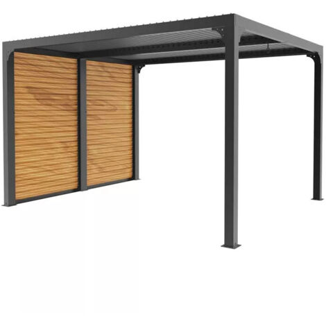 Pergola bioclimatique 10,80m² PER3630VBBI – Gris anthracite – Ventelles latérales alu imitation bois – Dimensions L 360 x L 300 cm – Habrita Foresta