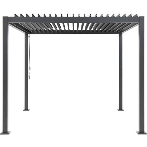 Pergola bioclimatique 290x290xH240 cm – Structure aluminium et acier galvanisé – Lames orientables pour ventilation naturelle – Gris