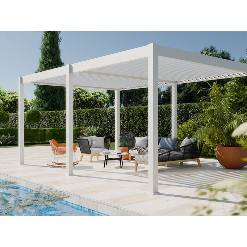Direct Abris - Pergola Bioclimatique Aluminium Autoportée 19m2 - 3,6x5,3 - blanc - Lames Orientables de 0 à 120° - eclipse 19