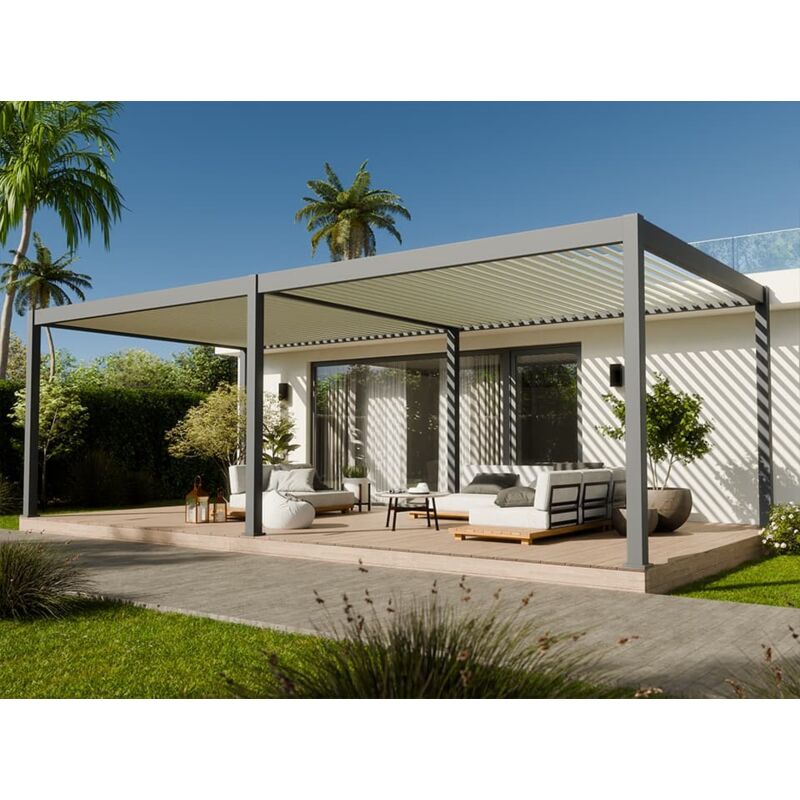 Direct Abris - Pergola Bioclimatique Aluminium Autoportee 32m2 - 4x8m- Anthracite - Traité et Certifié Resistant uv - Etanche - Lames Inclinables
