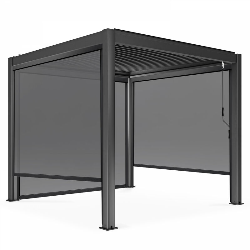 Oviala - Pergola bioclimatique autoportée 3x3m et 3 Stores 2,66 x 2,34 m