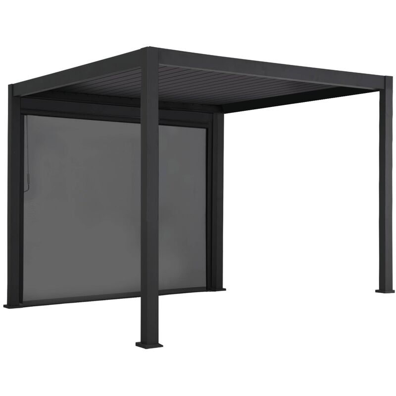SWEEEK Pergola avec store bioclimatique aluminium et textil&egrave;ne triomphe anthracite 3x3 m lames orientables 
