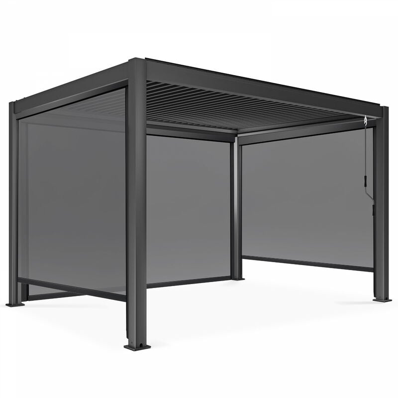 Oviala - Pergola bioclimatique 3 x 4 m autoportée avec 3 stores gris