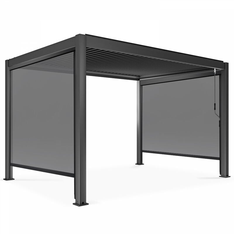 Oviala - Pergola bioclimatique 3x4m autoportée avec 2 stores 2,66 x 2,34 m gris