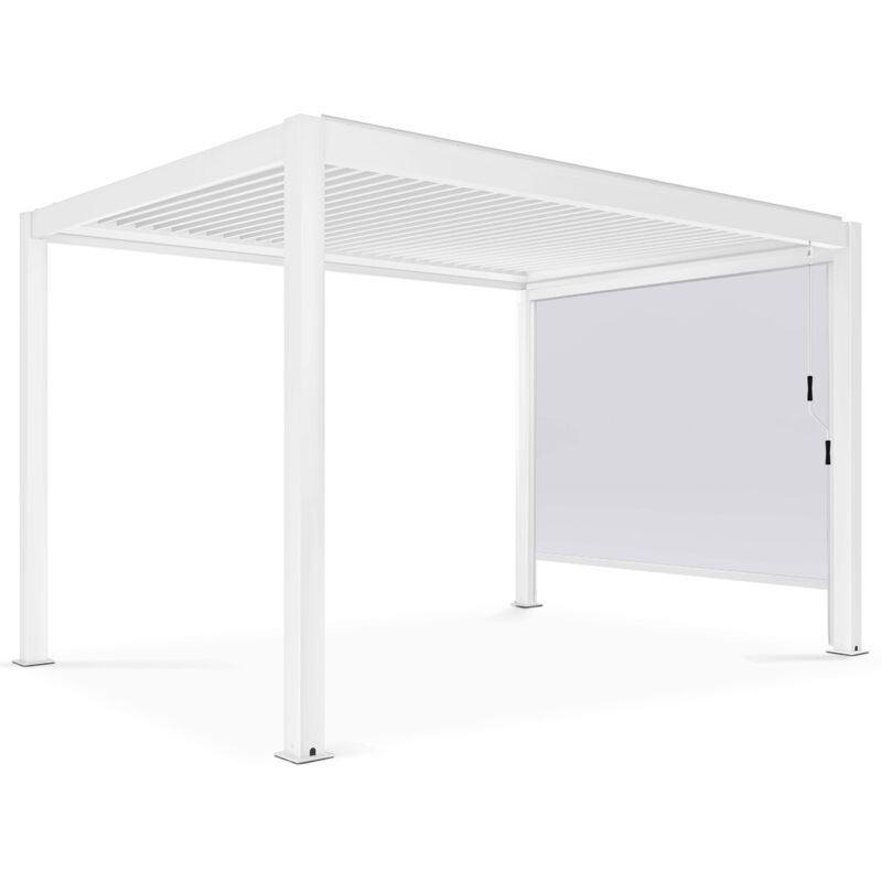 Oviala - Pergola bioclimatique 3x4m autoportée avec 1 store 2,66 x 2,34 m blanc