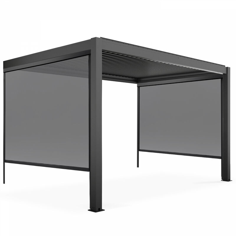 Oviala - Pergola bioclimatique adossée gris 3x4m et 2 Stores 2,66 x 2,34 m