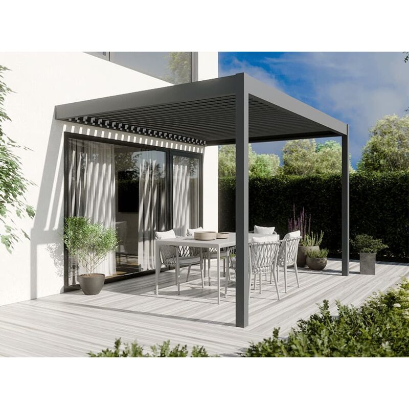 Direct Abris - Pergola Bioclimatique Aluminium Adossee 12m2 - 3x4m - Gris Anthracite - 29 Lames Orientables 90° - Manivelle Fournie - zenith