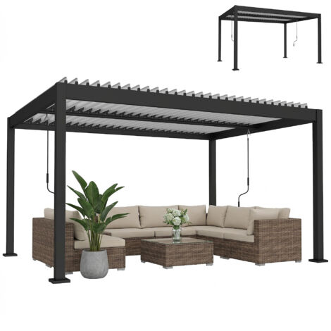Pergola Bioclimatique 4x3m en Aluminium à Toit Louvred Ajustable, Protection Soleil, pour Jardin Extérieur, Blanc