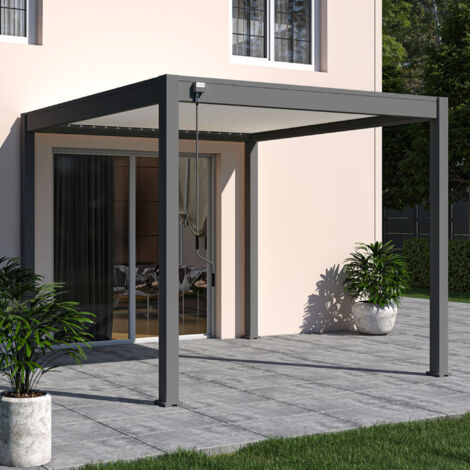 Pergola bioclimatique adossée 3x3m en anthracite et blanc - LENOX