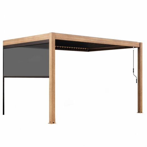 Pergola bioclimatique adossée 3x4m et 1 store en bois gris