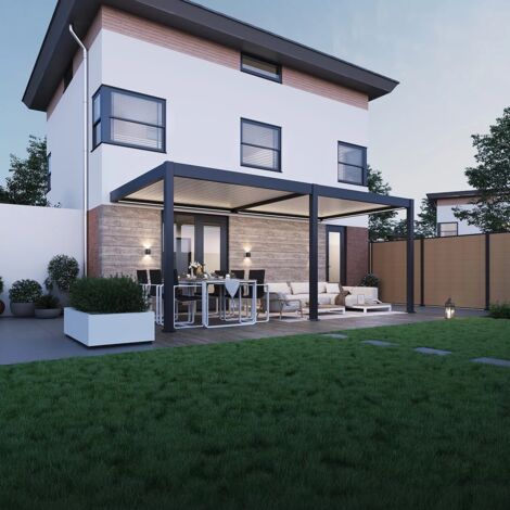 Pergola bioclimatique adossée 3x6m en anthracite et beige - LENOX