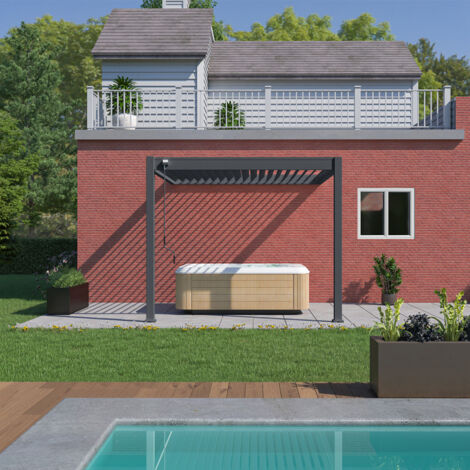 Pergola bioclimatique adossée Ombréa VS 3x3M Anthracite + 1 store