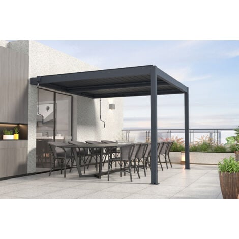 Pergola Bioclimatique adossée SANTA 3x3m Aluminium Gris anthracite