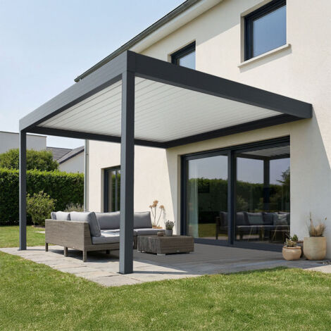 Pergola bioclimatique adossée SPINELLE (Motorisation à télécommande - )