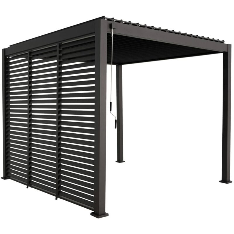 Sweeek - Pergola bioclimatique aluminium 3x3 m V2 lames orientables + 3 persiennes triomphe anthracite