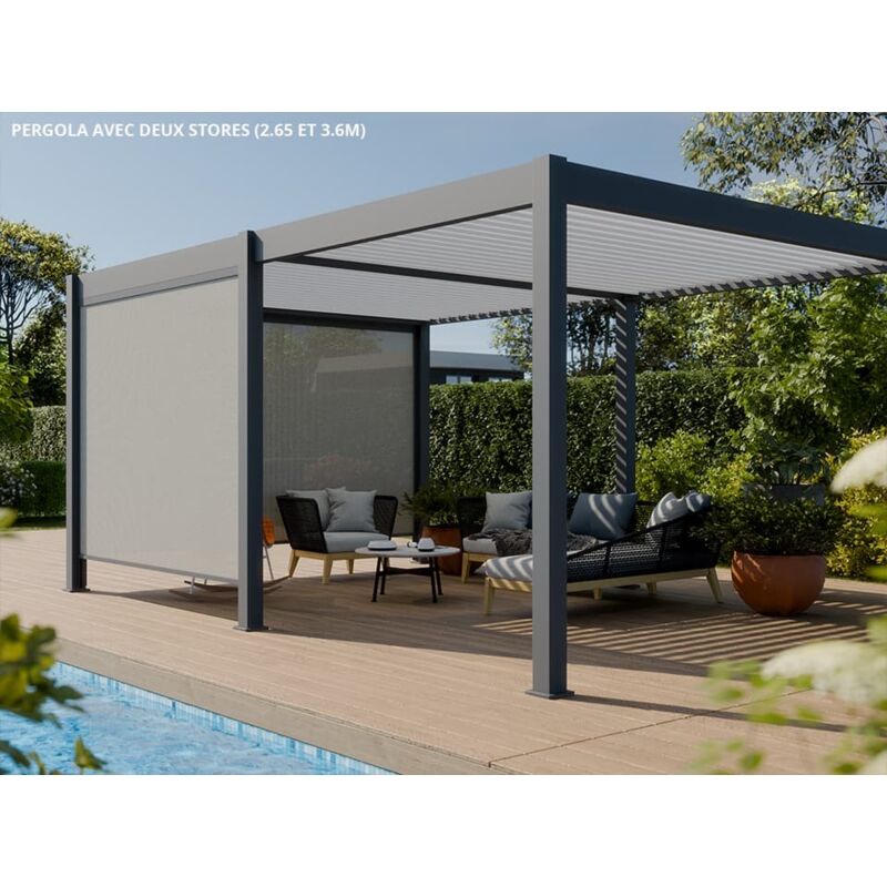 Direct Abris - Pergola Bioclimatique Aluminium Autoportée 19m2 - 3,6x5,3 - Deux Stores Inclus - Anthracite - 34 lames en Aluminium a 120° - Tonnelle