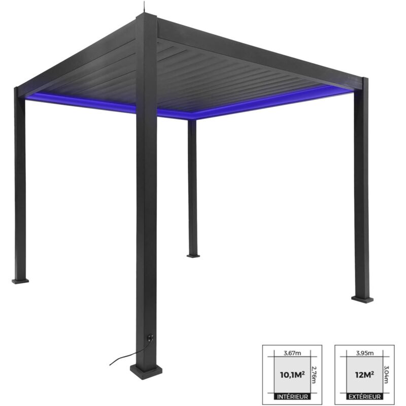 Pergola Bioclimatique électrique 3x3m anthracite. aluminium. à lames orientables avec éclairage LED