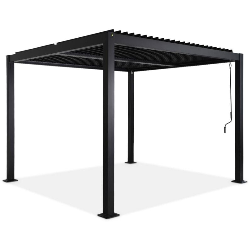 Pergola bioclimatique noire. aluminium et acier. 3x3m. lames orientables