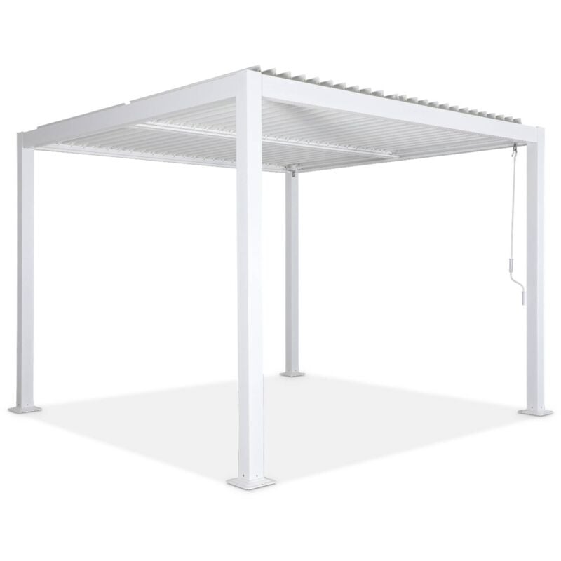 Pergola bioclimatique blanche. aluminium et acier. 3x3m. lames orientables