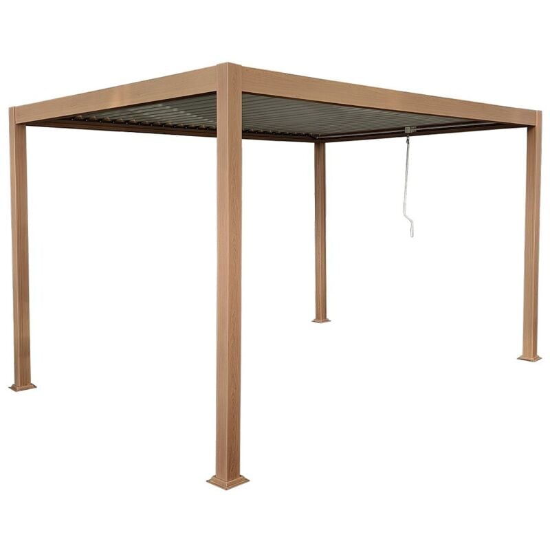 Vente-unique - Pergola bioclimatique autoportante en aluminium avec lames orientables - 12 m² - coloris naturel foncé - amalfi