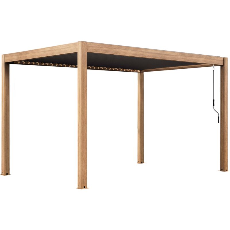Oviala - Pergola bioclimatique autoportée 3x4m en aluminium bois gris