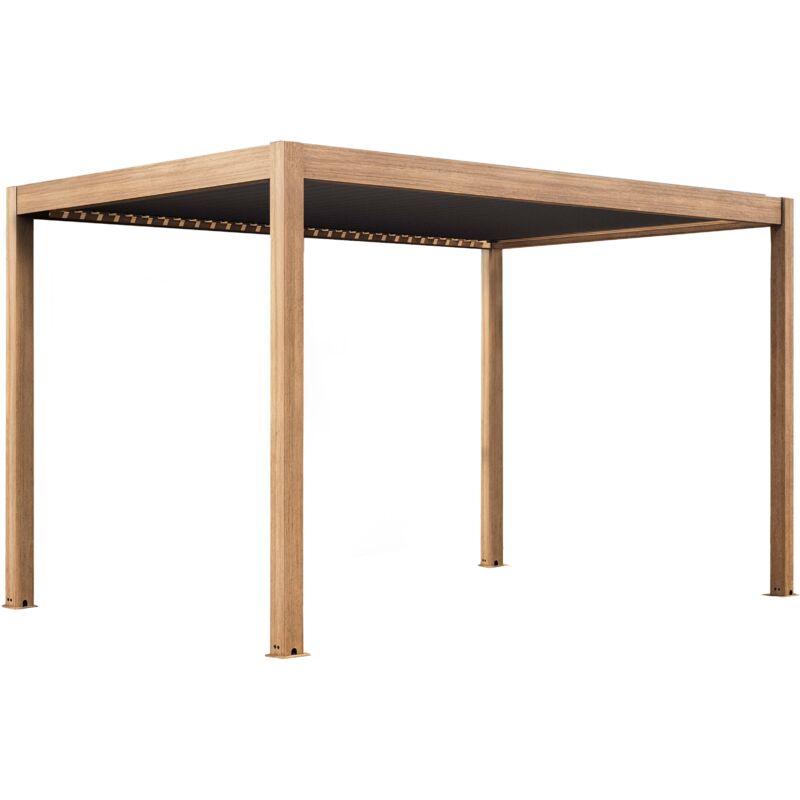 Oviala - Pergola bioclimatique autoportée et motorisée éclairée 3x4m bois gris