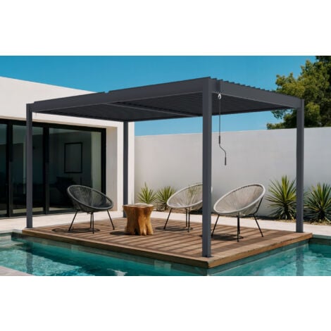 Pergola bioclimatique autoportée PIANA 4x3m aluminium gris - lames orientables