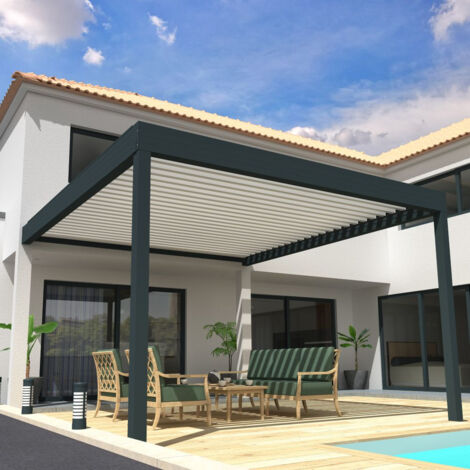 Pergola Bioclimatique COCOON XL Mixte Gris anthracite / Blanc 4,50x3,060m (Vérin à télécommande)