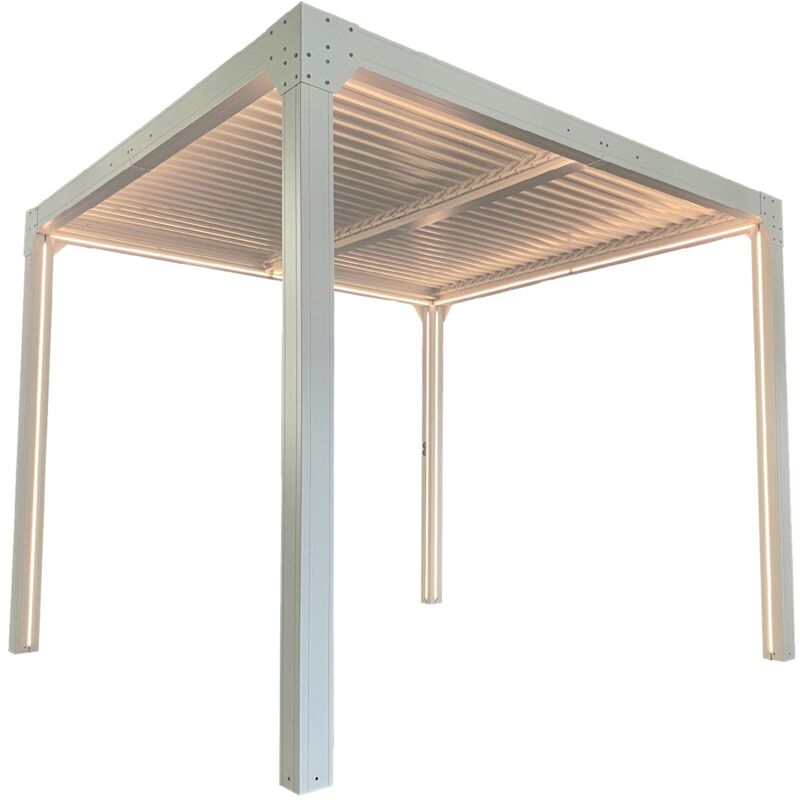 Gardiun - Pergola Bioclimatique de Jardin Somerset 300x300x248 cm - 9m² Aluminium Blanc Autoportante Éclairage led y Lames Réglables Orientables