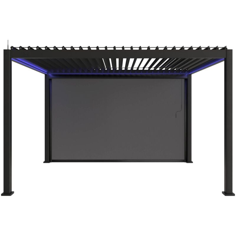 Sweeek - Pergola bioclimatique électrique 3x4m. aluminium. à lames orientables avec éclairage led + store 4m