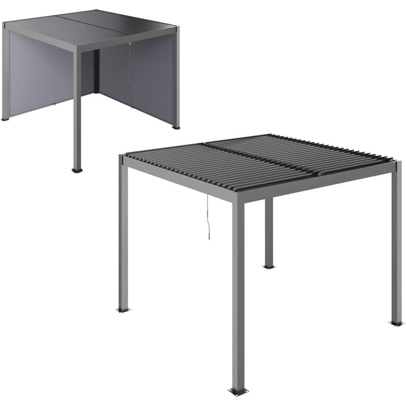Pergola bioclimatique en alu 3 x 3 m - lames orientables 2 parties indépendantes, 2 stores latéraux - anthracite
