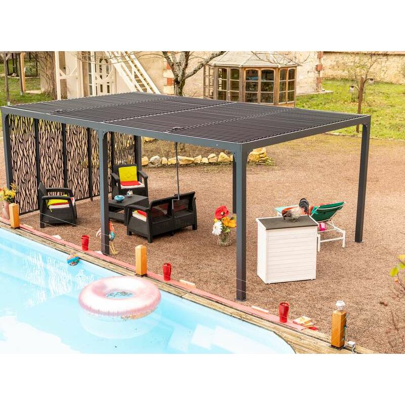 Pergola bioclimatique en aluminium xxl + 5 panneaux- 21,52 m2 - toit en lames mobiles - gris anthracite - Habrita