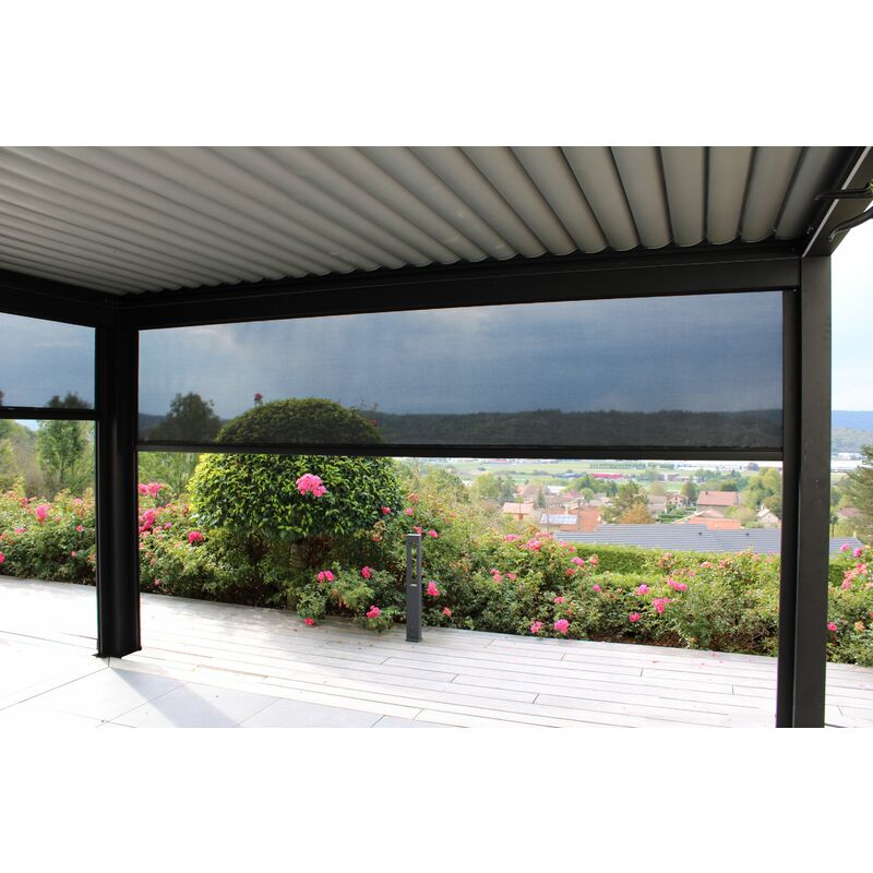 Pergola Bioclimatique Aluminium event premium 4x3m, motorisée avec éclairage led intégré (télécommande). Qualité pro - Lame double aluminium avec