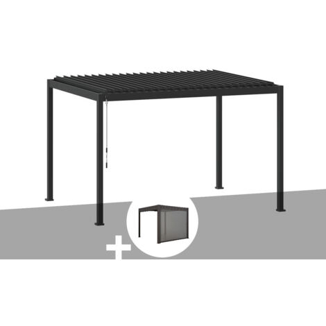Pergola bioclimatique Evora Graphite - 4 x 3 m + Store 4 m graphite - Hespéride