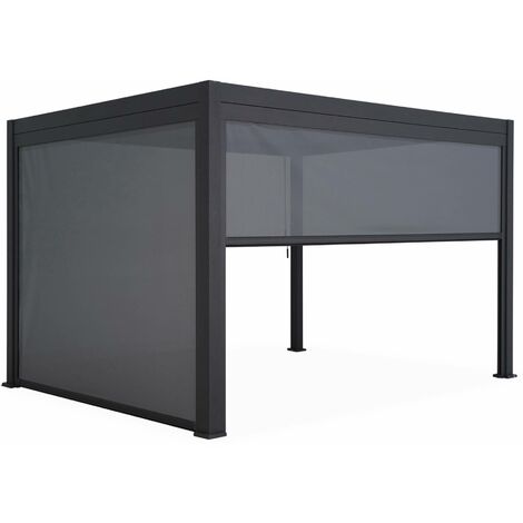 Sweeek – Pergola bioclimatique 300 x 400 cm – Aluminium à lames orientables – 2 stores manuels – Résistance vent 100 km/h – Évacuation d'eau intégrée