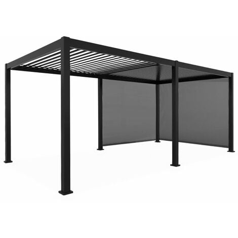 Pergola Bioclimatique gris anthracite 300x600cm. aluminium à lames orientables + 2 stores 3m