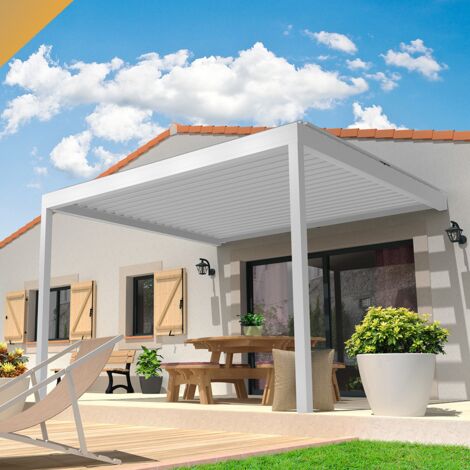 Pergola Bioclimatique LOLITE 4,00x4,613 M Verin à Télécommande (Blanc) - Blanc