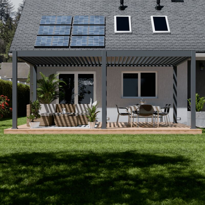 Ombrea - Pergola bioclimatique motorisée Ombréa autoportante 4x6M - Anthracite