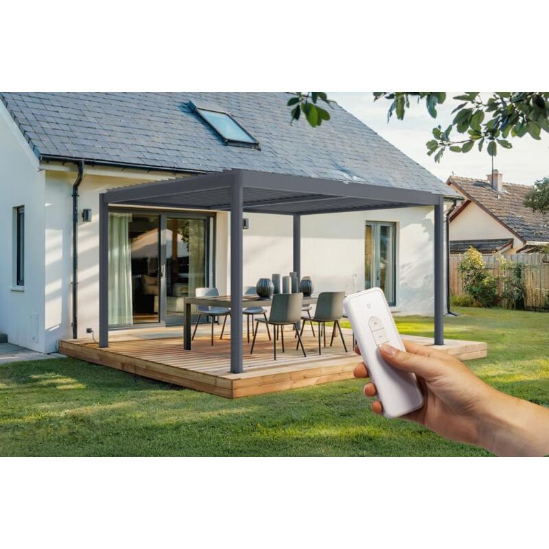 Pergola électrique bioclimatique SANTA 4x3m aluminium gris - lames orientables
