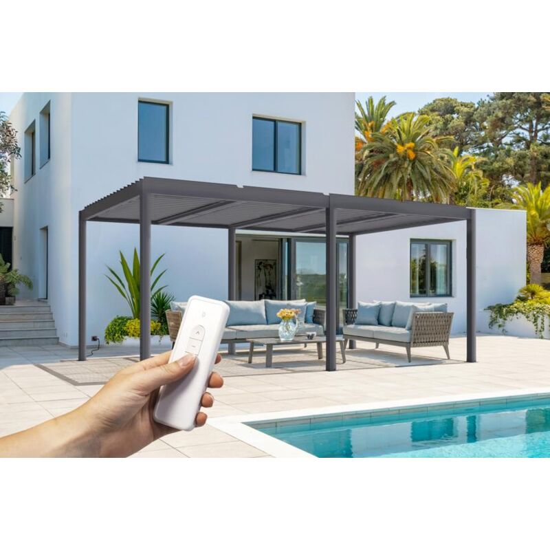 Cazeboo - Pergola électrique bioclimatique santa 5x3m aluminium gris - lames orientables