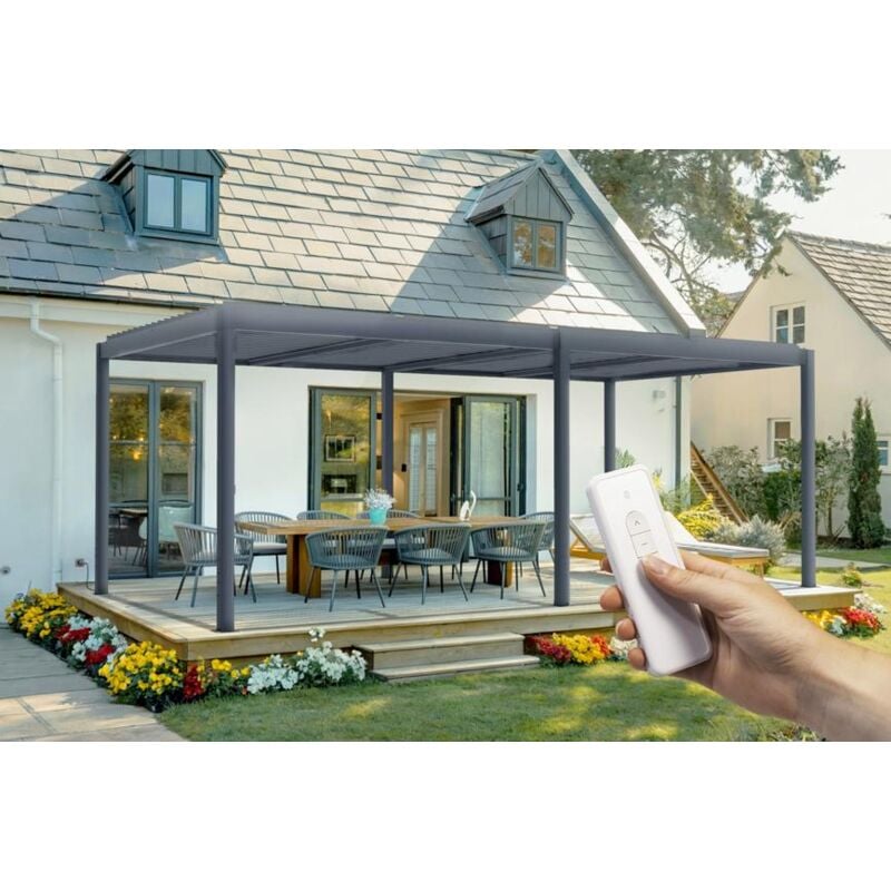 Pergola électrique bioclimatique santa 6x3m aluminium gris - lames orientables